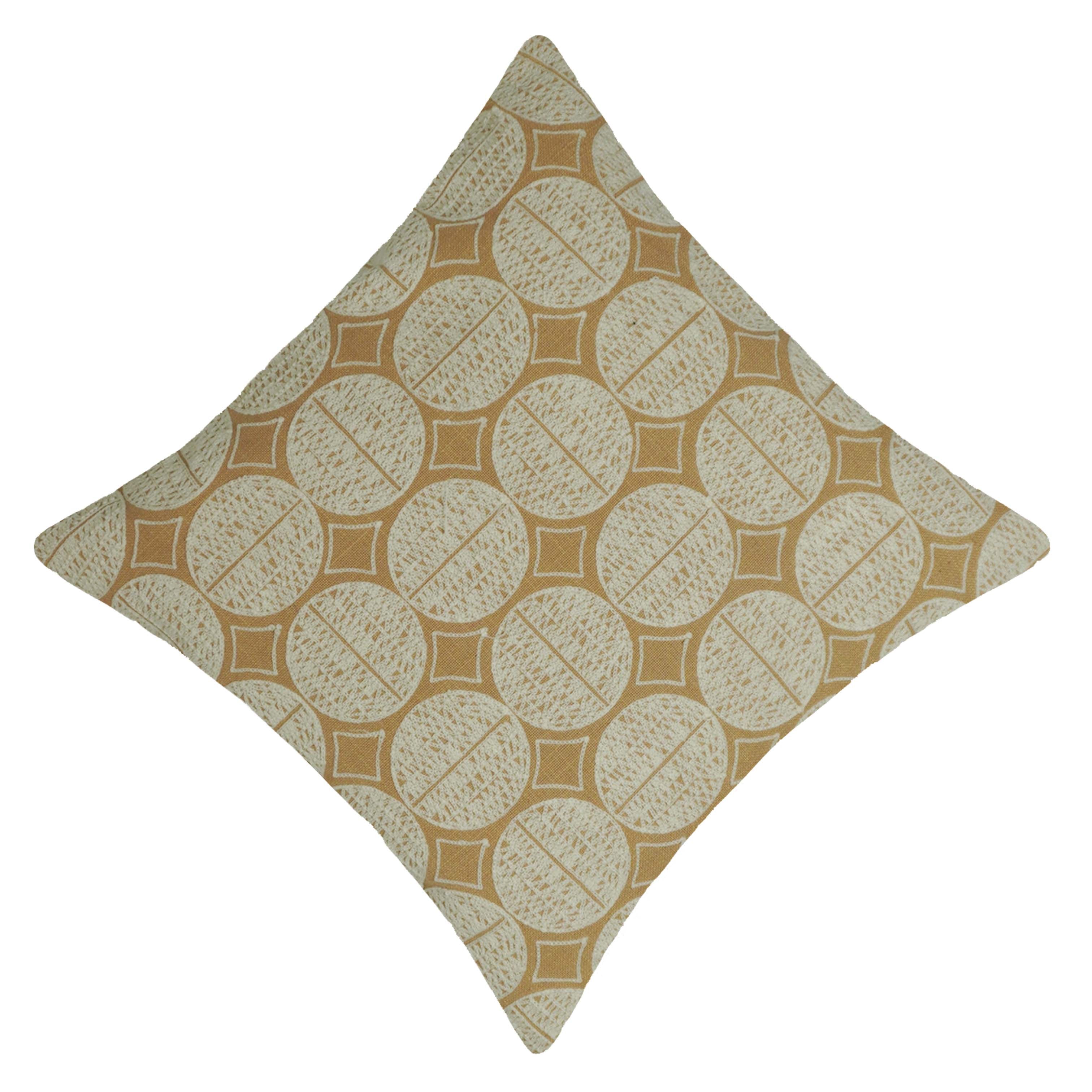 Embroidered Cotton Cushion Cover 45x45 cm | Geometric Circle Pattern Decorative Throw Pillow Cover | Beige & Ivory | Hidden Zipper | Sofa, Bed & Living Room Décor