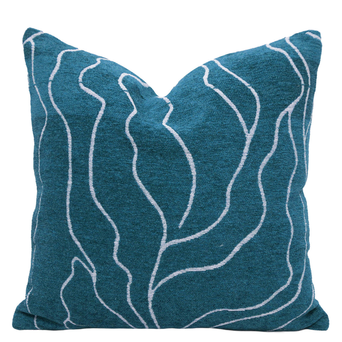 Teal Blue Jacquard Cushion Cover with Abstract Wave Pattern – 45 x 45 cm