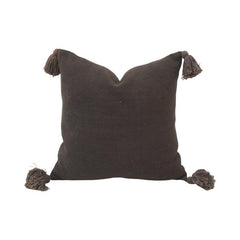Handwoven Dark Brown Cotton Cushion Cover with Corner Tassels | 45 x 45 cm | Boho Decorative Throw Pillow Cover