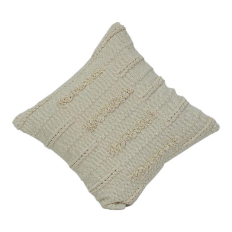 Handwoven Textured Cotton Cushion Cover with Tufted Boho Pattern | Neutral Cream Throw Pillow Case | 18x18 Inch - Bulk manufacturer & supplier from Panipat, India