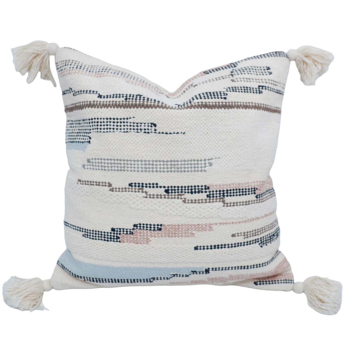Handmade Woven Cotton Cushion Cover with Tassels | Boho Multi-Stripe Decorative Throw Pillow Cover | 45 x 45 cm (18x18 Inch) - Bulk manufacturer & supplier from Panipat, India