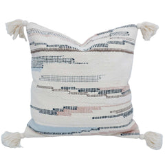 Handmade Woven Cotton Cushion Cover with Tassels | Boho Multi-Stripe Decorative Throw Pillow Cover | 45 x 45 cm (18x18 Inch)