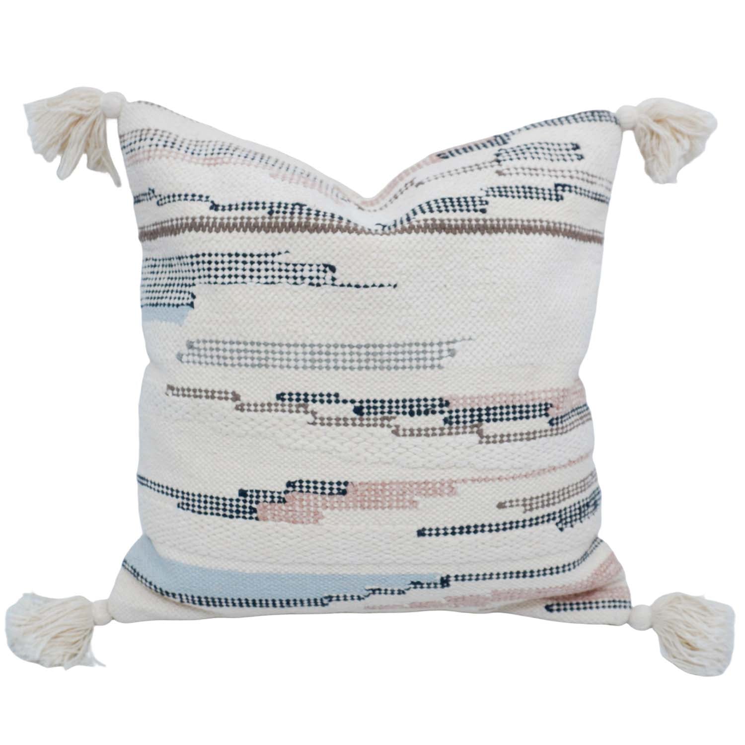 Handmade Woven Cotton Cushion Cover with Tassels | Boho Multi-Stripe Decorative Throw Pillow Cover | 45 x 45 cm (18x18 Inch)