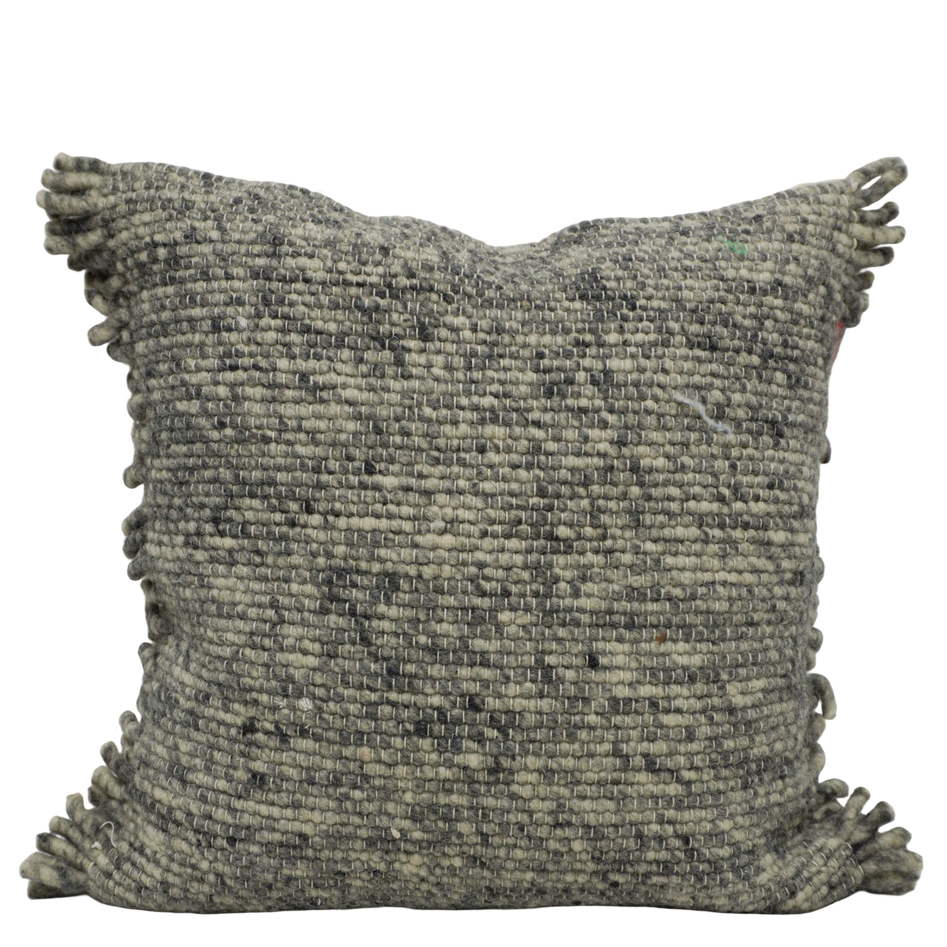 Handwoven Textured Wool Cushion Cover 45x45 cm | Grey Melange Woven Throw Pillow Cover | Modern Rustic & Scandinavian Home Décor | Hidden Zip | 18x18 Inch
