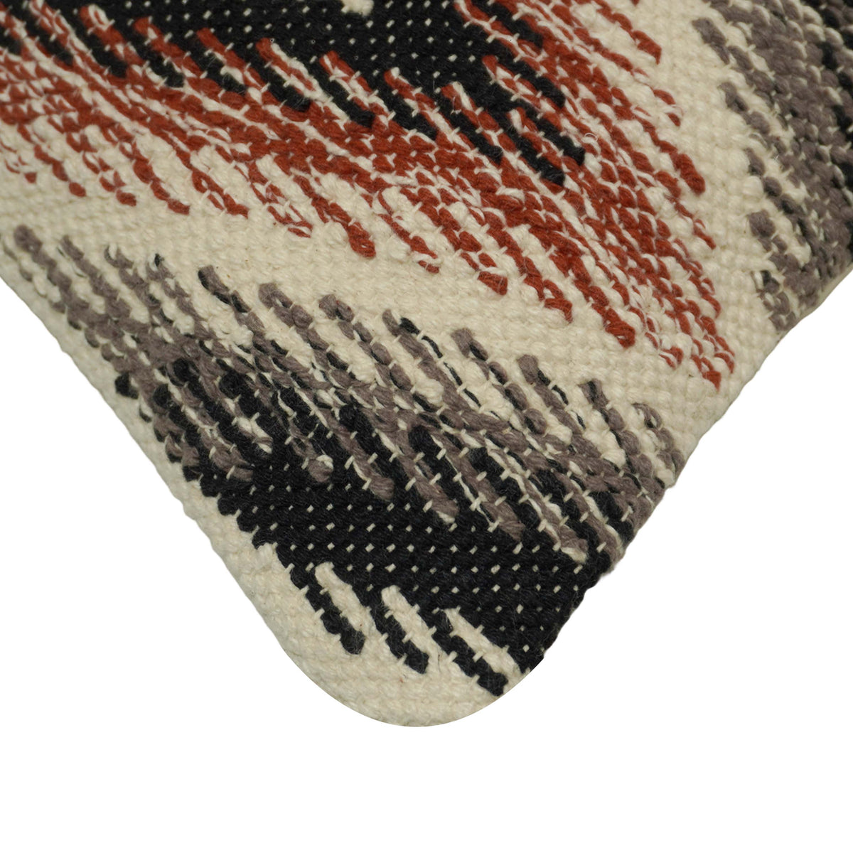 Handwoven Geometric Tribal Cushion Cover – 45 x 45 cm | Rust, Black & Grey Cotton Accent Pillow Cover
