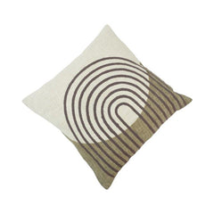 Modern Geometric Arch Embroidered & Printed Cotton Cushion Cover 45x45 cm | Abstract Circle Pattern Decorative Pillow Cover