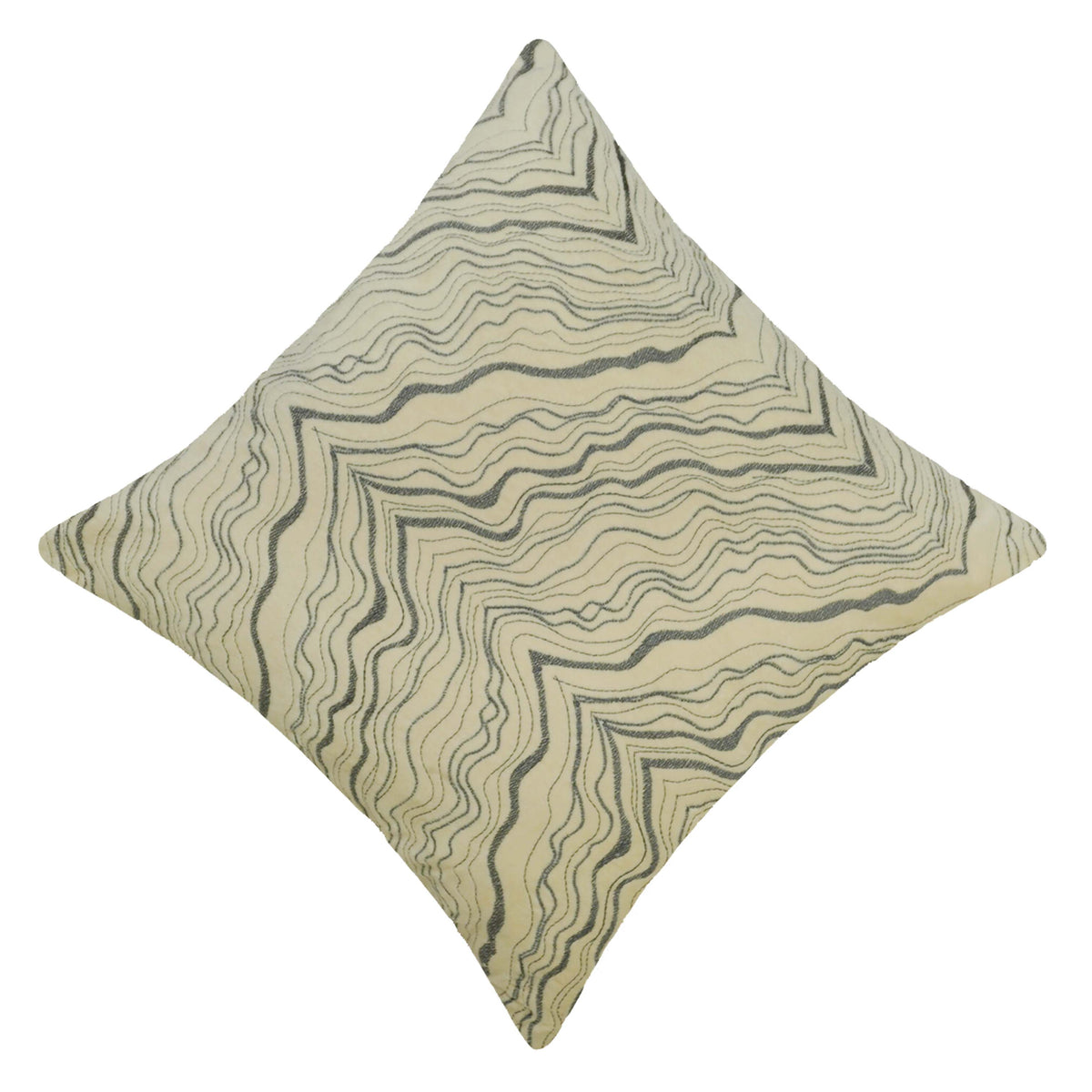Modern Machine Embroidered Cotton Cushion Cover 45x45 cm | Abstract Wave Pattern | Decorative Throw Pillow Cover with Concealed Zipper | Beige & Charcoal