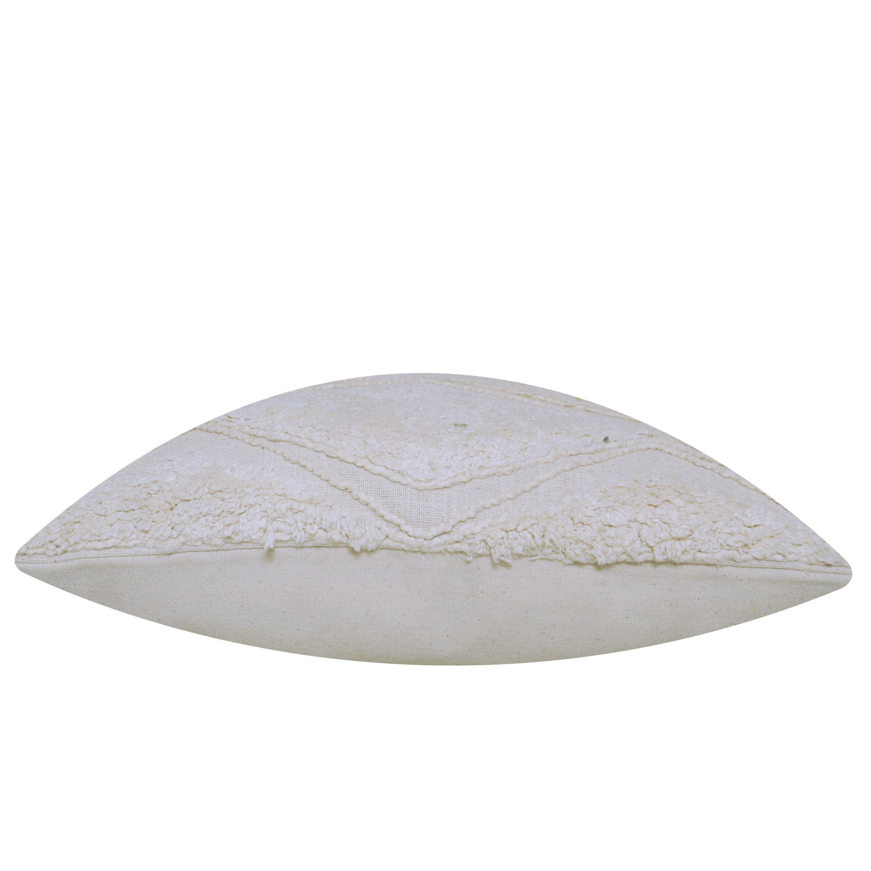 Handcrafted Tufted Embroidered Cotton Cushion Cover – Ivory Geometric Diamond Pattern, 45 x 45 cm