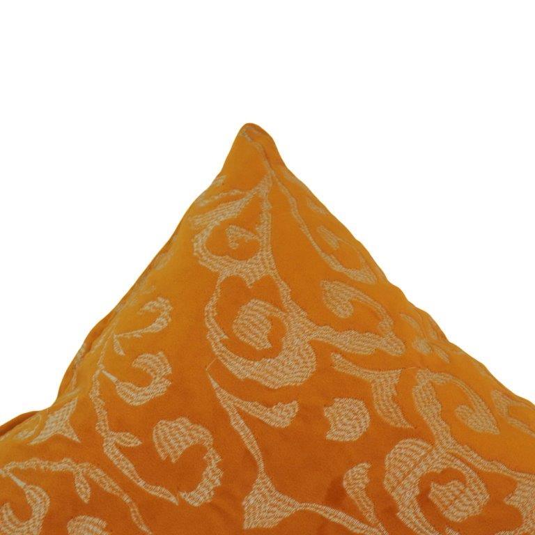 Mustard Orange Embroidered Cushion Cover | Floral Vine Pattern Cotton Cushion | 45x45 cm Decorative Pillow Cover - Bulk manufacturer & supplier from Panipat, India