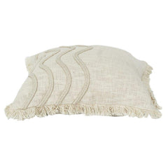 Neutral Wave Embroidered Cotton Cushion Cover | Textured Boho Minimal Pillow Case | Beige Decorative Throw Cushion 18x18 Inch
