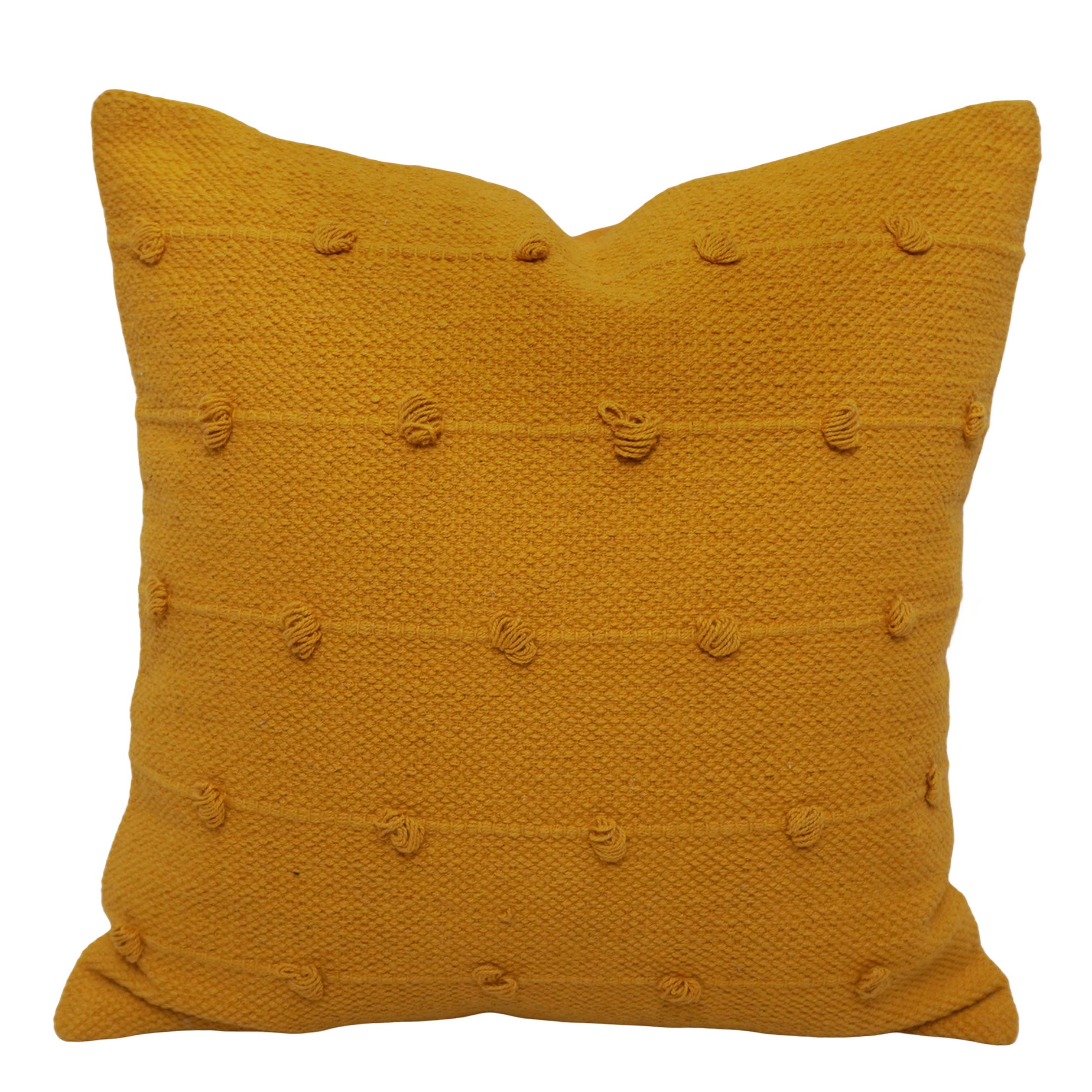 Handwoven Cotton Cushion Cover 45x45 cm – Mustard Textured Knot Design | Decorative Throw Pillow Cover with Concealed Zip | Modern Boho Home Décor