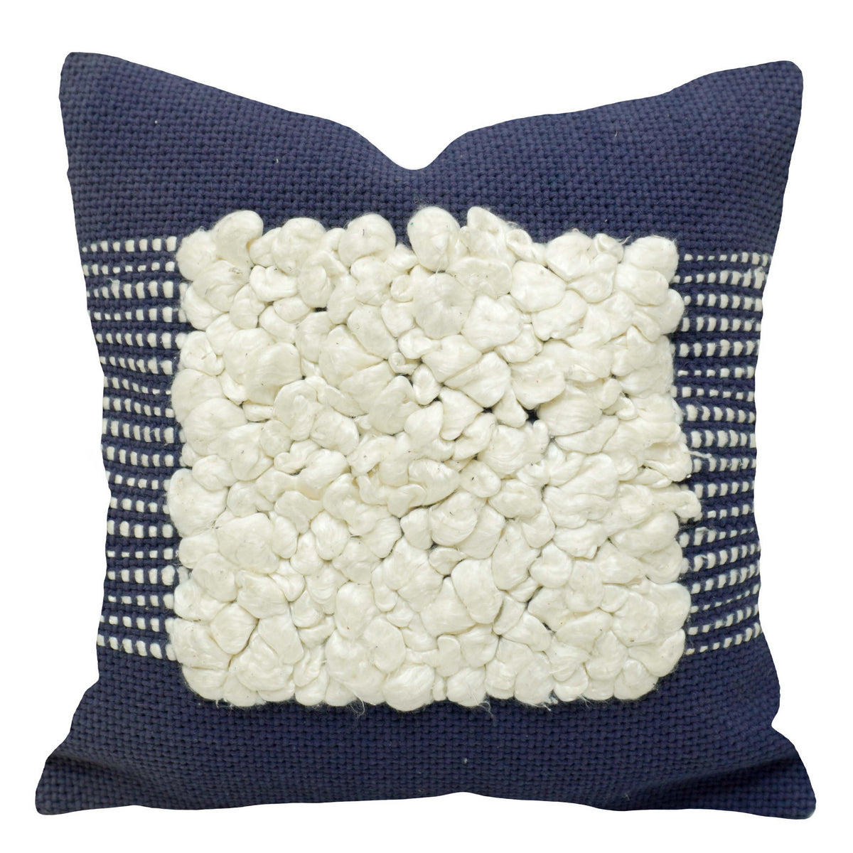 Handwoven Navy & Ivory Textured Cotton Cushion Cover – 45 x 45 cm