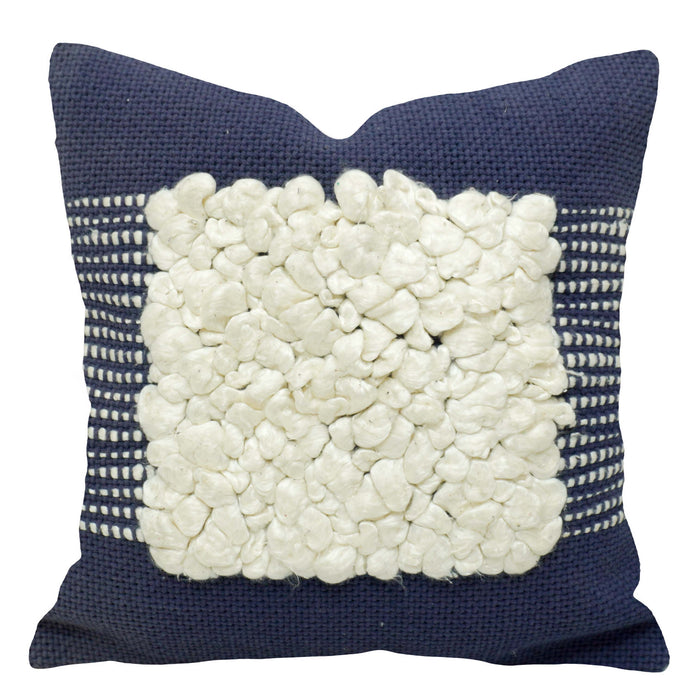Handwoven Navy & Ivory Textured Cotton Cushion Cover – 45 x 45 cm