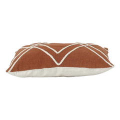 35x50 cm Hand Embroidered Cotton Cushion Cover | Geometric Line Design | Rust Brown Decorative Pillow Cover with Hidden Zip