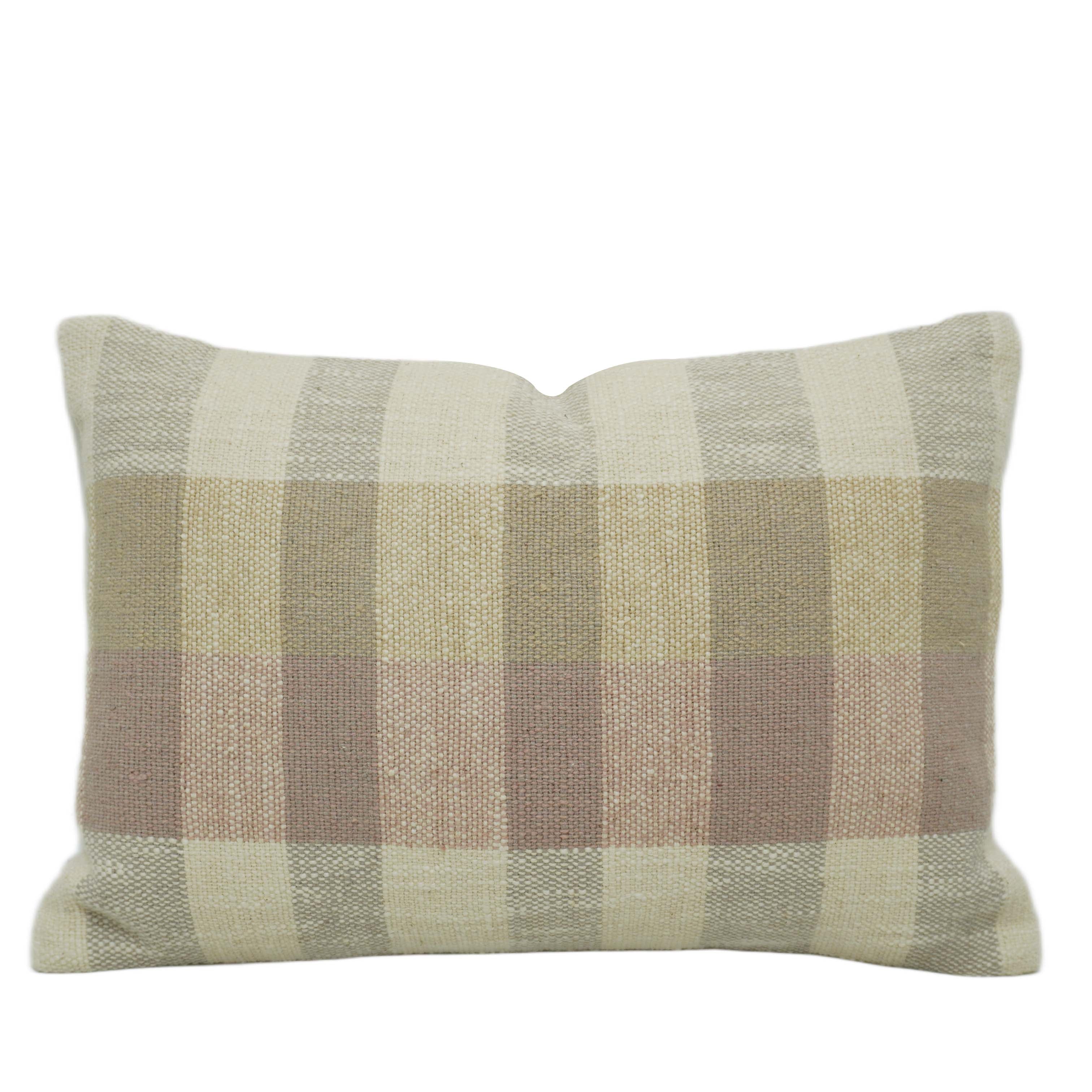 Handwoven Checkered Cushion Cover – Beige & Taupe Textured Cushion, 35 x 50 cm