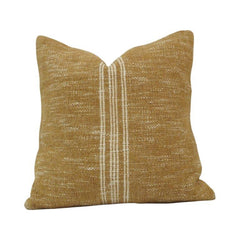 Handmade Cotton Chenille Cushion Cover 45x45 cm | Textured Mustard Beige Stripe Design | Artisan Woven Decorative Pillow Cover