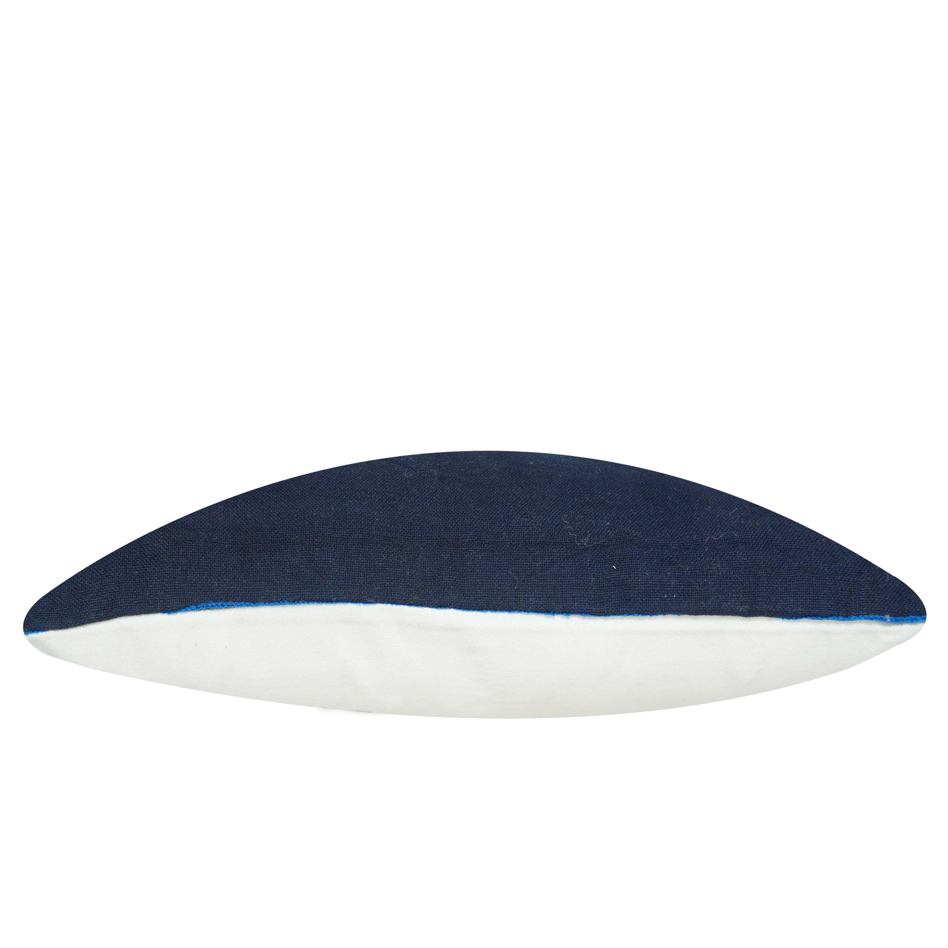 Embroidered Cotton Fish Cushion Cover 30 x 50 cm | Nautical Marine Decorative Lumbar Pillow Cover | Hidden Zip | Navy Blue