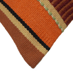 Rustic multicolor striped handwoven cotton lumbar cushion cover 35x50 cm