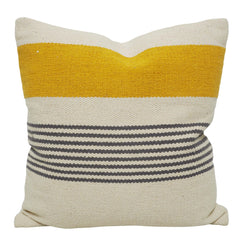 Handwoven Cotton Cushion Cover 45x45 cm – Mustard Yellow & Ivory Striped Decorative Cushion Cover | Modern Boho Woven Throw Pillow Cover with Concealed Zip