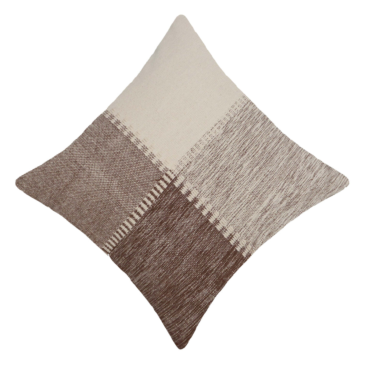 Brown and ivory color block handwoven cotton cushion cover 45x45 cm