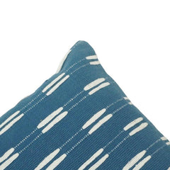 Handwoven Blue Cotton Cushion Cover 45x45 cm | Geometric Dash Pattern Decorative Throw Pillow Cover