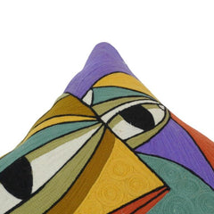 Abstract Face Embroidered Cushion Cover – Modern Artistic Cotton Pillow Cover 45x45 cm