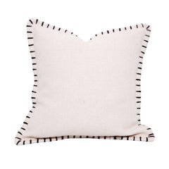 Hand Embroidered Cotton Cushion Cover 45x45 cm – Ivory Textured Throw Pillow Cover with Black Blanket Stitch Border | Modern Minimalist Home Décor