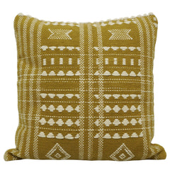 Handwoven Cotton Cushion Cover 45x45 cm | Mustard & Ivory Geometric Woven Throw Pillow Cover | Boho Decorative Cushion Cover with Hidden Zip