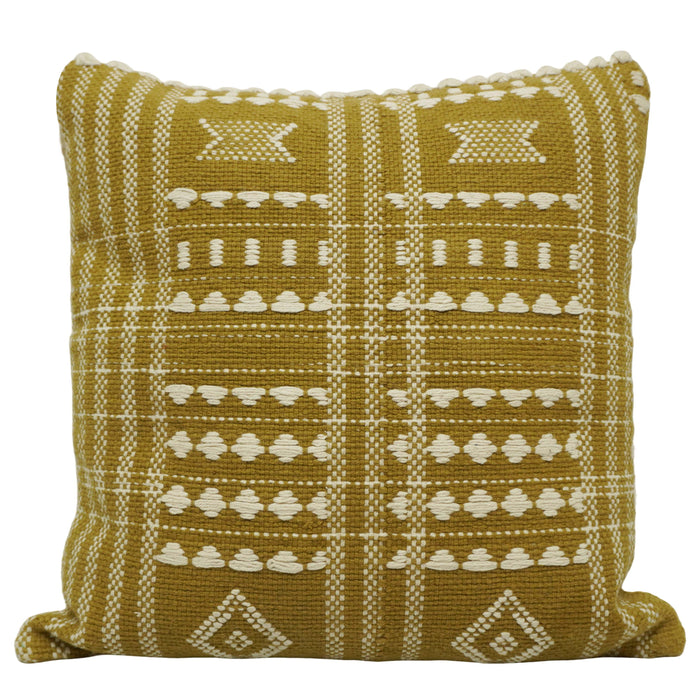 Handwoven Cotton Cushion Cover 45x45 cm | Mustard & Ivory Geometric Woven Throw Pillow Cover | Boho Decorative Cushion Cover with Hidden Zip