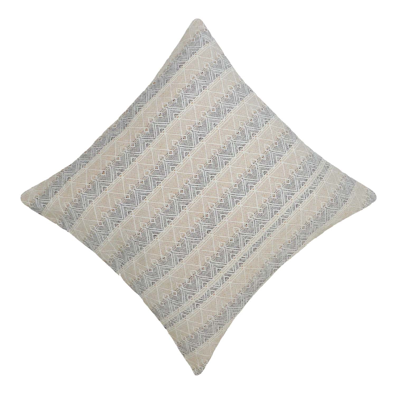 Handwoven Cotton Geometric Cushion Cover 45x45 cm | Woven Diamond Pattern | Neutral Beige & Ivory Decorative Throw Pillow Cover