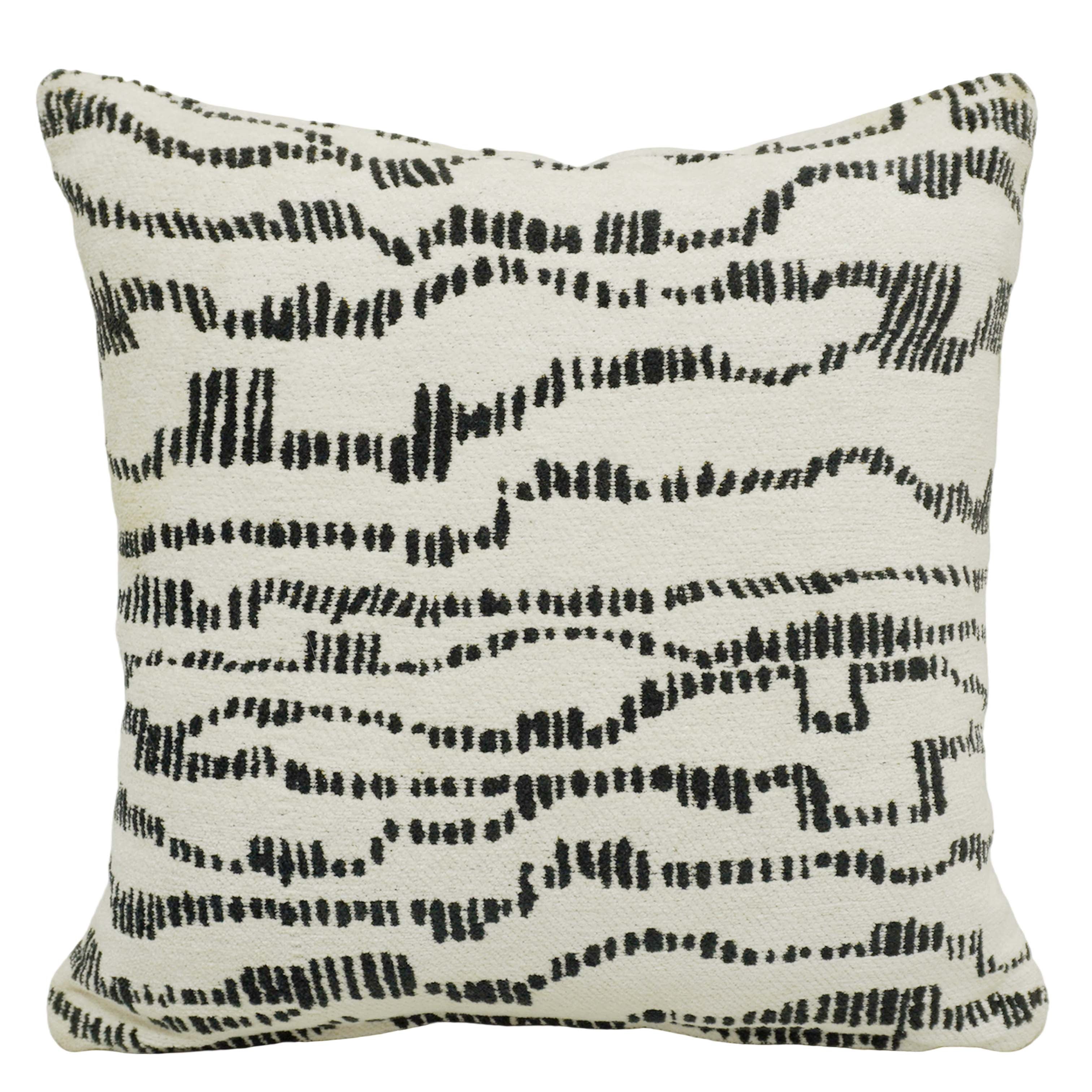 Modern Black & Ivory Jacquard Cushion Cover 45x45 cm | Abstract Wavy Pattern | Woven Cotton Cushion Cover with Hidden Zipper