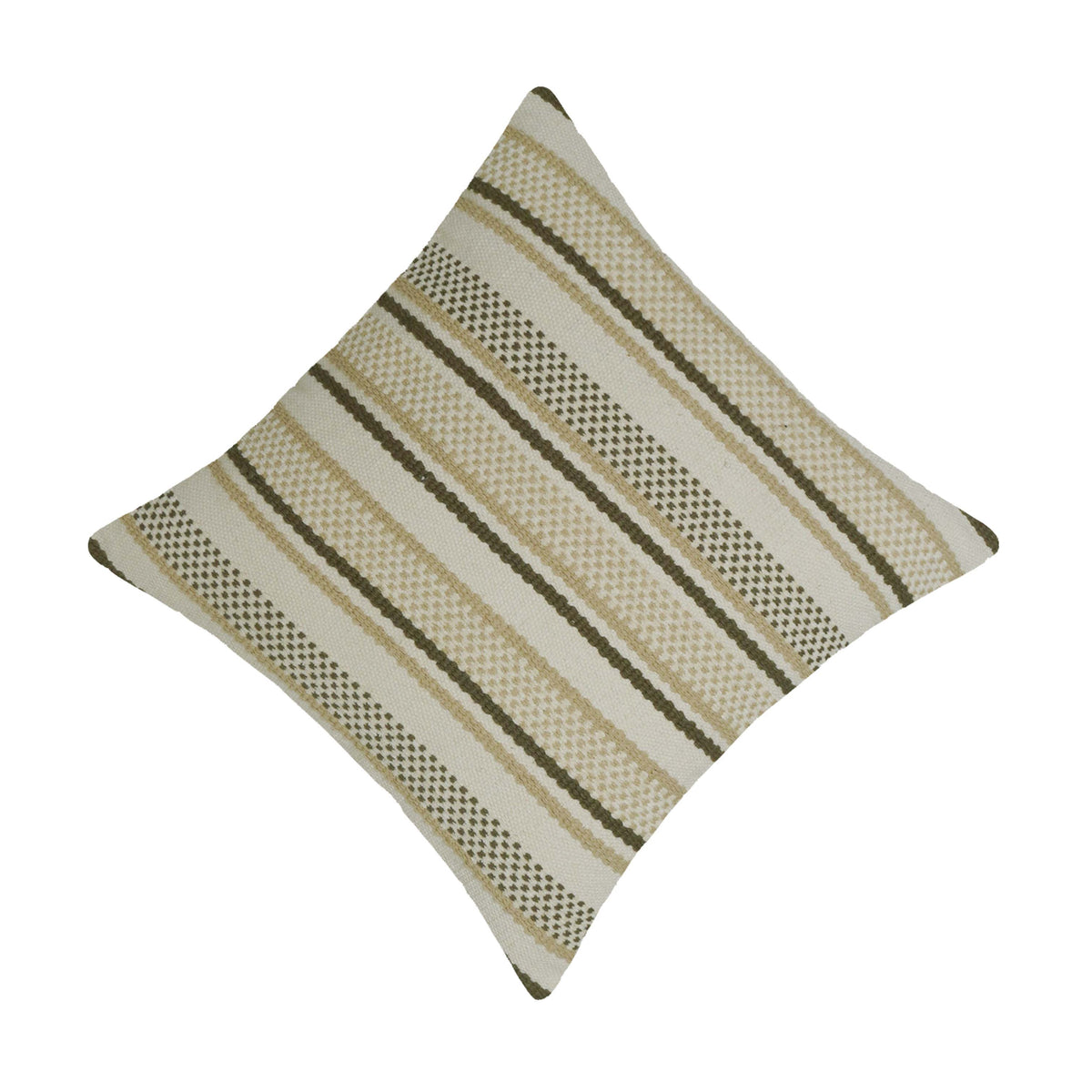Handwoven Cotton Cushion Cover 45x45 cm – Textured Striped Boho Design in Beige & Olive