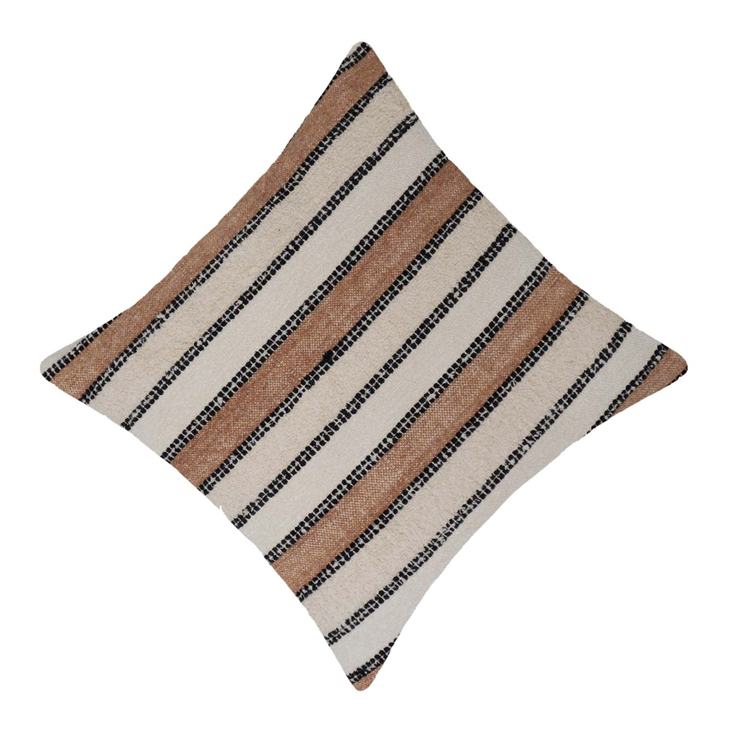 Handwoven Cotton Striped Cushion Cover 45x45 cm | Textured Woven Throw Pillow Cover | Beige, Ivory & Black | Modern Boho Farmhouse Home Décor