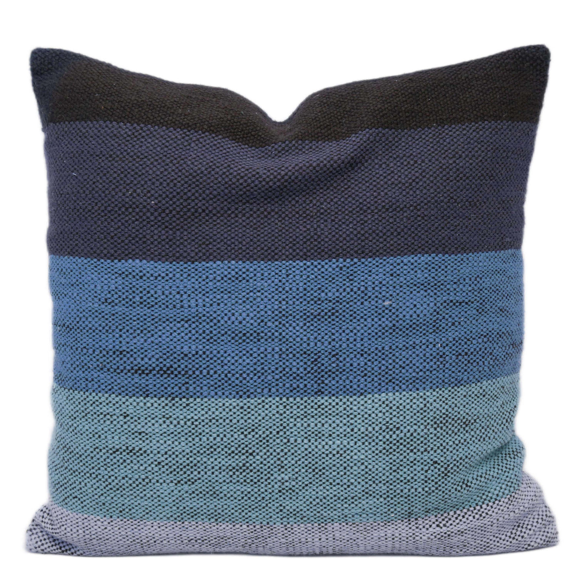 Handwoven Cotton Cushion Cover 45x45 cm – Blue & Black Striped Textured Cushion Cover
