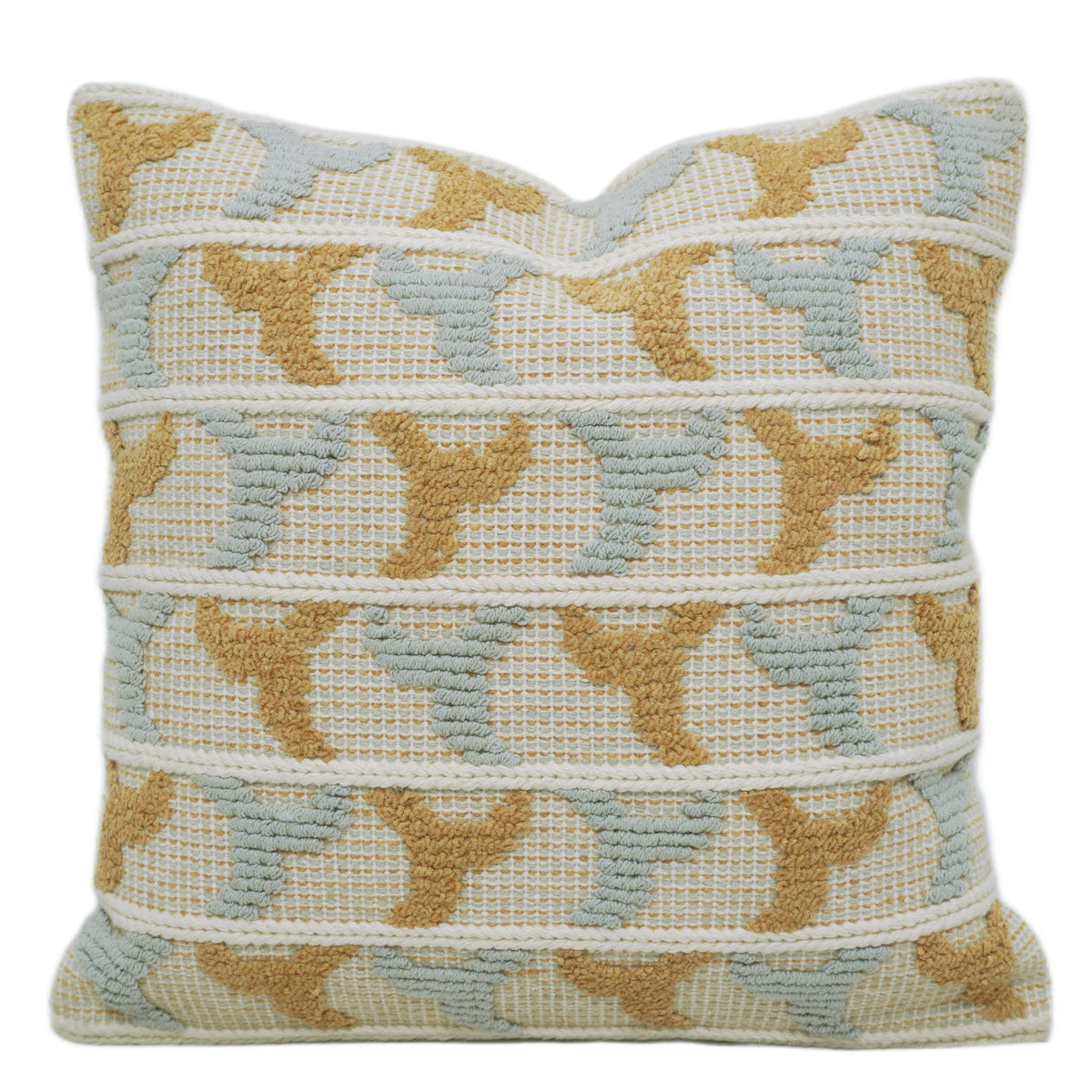 Mustard & Sage Geometric Handwoven Cotton Cushion Cover 45x45 cm
