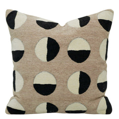 Handwoven Jacquard Cushion Cover 45x45 cm – Abstract Geometric Circle Design in Beige, Ivory & Black