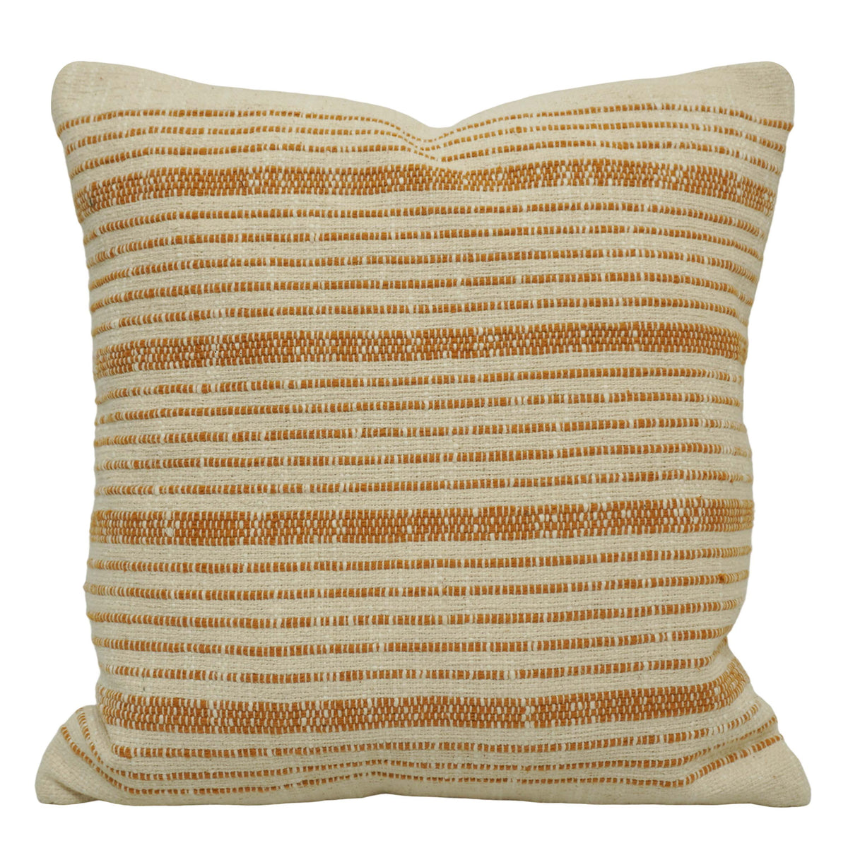 Handwoven Cotton Cushion Cover 45x45 cm | Beige & Mustard Striped Woven Throw Pillow Cover | Boho Farmhouse Decorative Cushion Cover | Hidden Zip | 100% Cotton