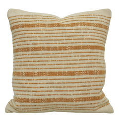 Handwoven Cotton Cushion Cover 45x45 cm | Beige & Mustard Striped Woven Throw Pillow Cover | Boho Farmhouse Decorative Cushion Cover | Hidden Zip | 100% Cotton