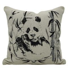 Panda Jacquard Cushion Cover 45x45 cm | Cotton Woven Decorative Throw Pillow Cover | Black & Natural Animal Design | Hidden Zip | Sofa, Bed & Living Room Décor