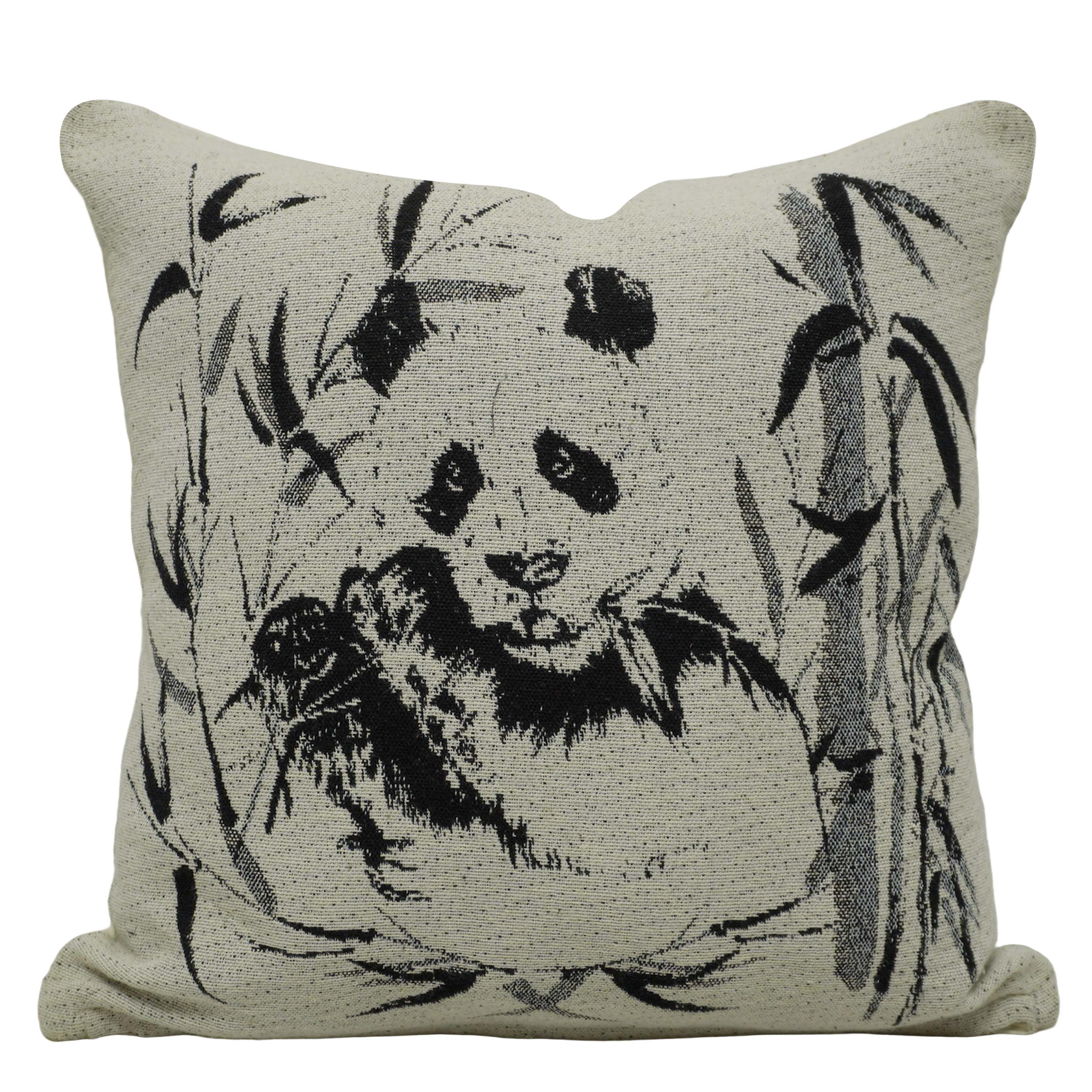 Panda Jacquard Cushion Cover 45x45 cm | Cotton Woven Decorative Throw Pillow Cover | Black & Natural Animal Design | Hidden Zip | Sofa, Bed & Living Room Décor
