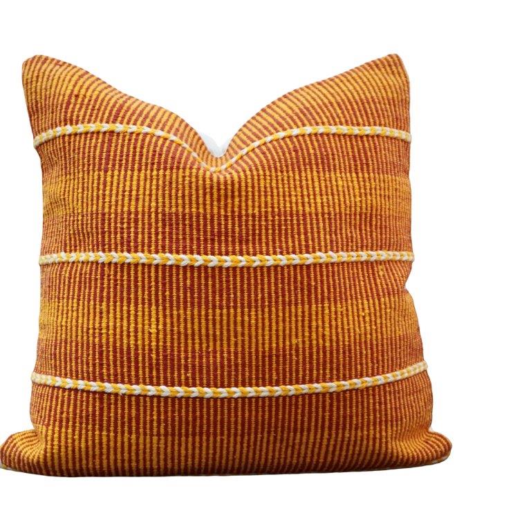 Handmade Striped Cotton Cushion Cover 45x45 cm | Woven Decorative Throw Pillow Cover with Braided Detailing | Boho Rustic Home Décor - Bulk manufacturer & supplier from Panipat, India