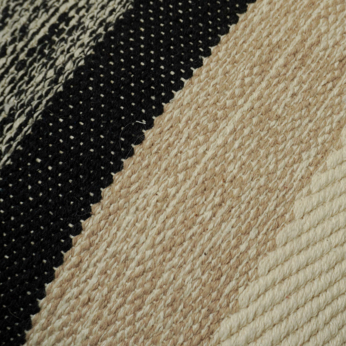Handwoven Cotton Cushion Cover 35x50 cm | Beige, Ivory & Black Striped Lumbar Pillow Cover | Modern Boho Decorative Cushion Cover with Concealed Zipper