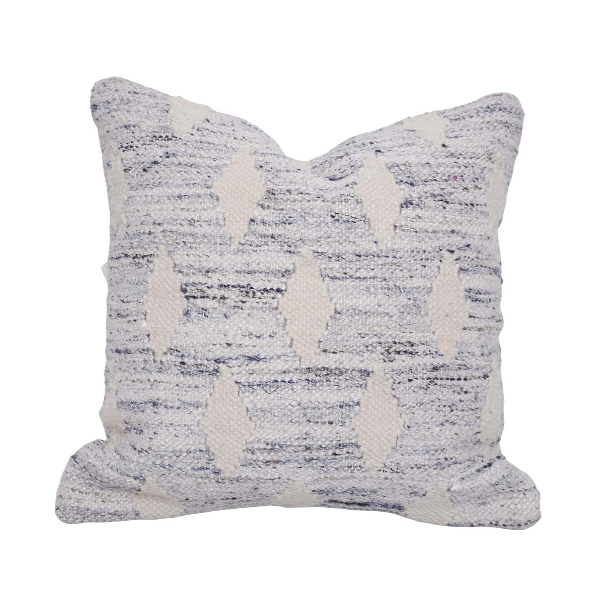 Handwoven Textured Cotton Cushion Cover 45x45 cm | Geometric Tufted Pattern | Handmade Decorative Throw Pillow Cover | Ivory & Blue - Bulk manufacturer & supplier from Panipat, India