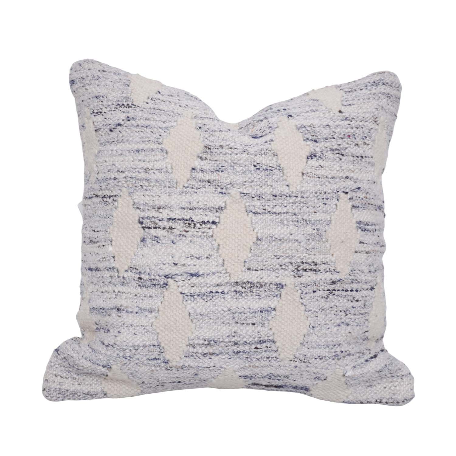 Handwoven Textured Cotton Cushion Cover 45x45 cm | Geometric Tufted Pattern | Handmade Decorative Throw Pillow Cover | Ivory & Blue