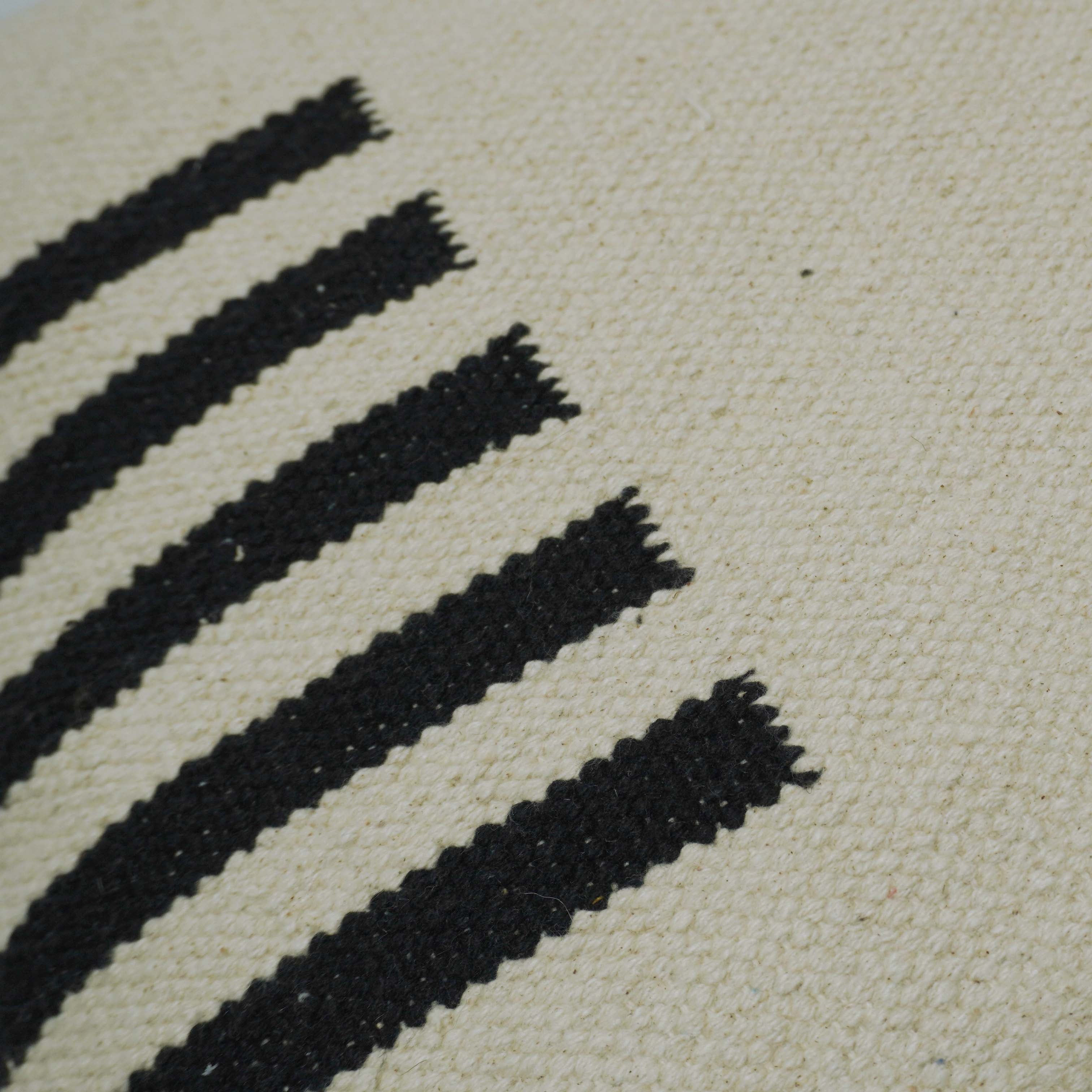Handwoven Ivory & Black Striped Cotton Cushion Cover – 45 x 45 cm