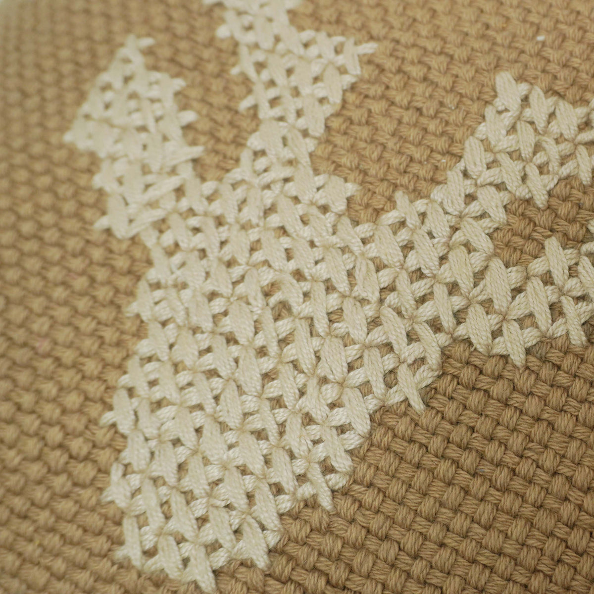 Handcrafted Embroidered Deer Cushion Cover 45x45 cm – Textured Beige Cushion Cover