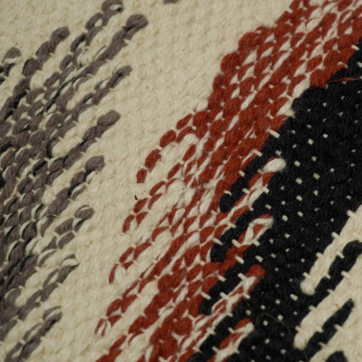 Handwoven Geometric Tribal Cushion Cover – 45 x 45 cm | Rust, Black & Grey Cotton Accent Pillow Cover