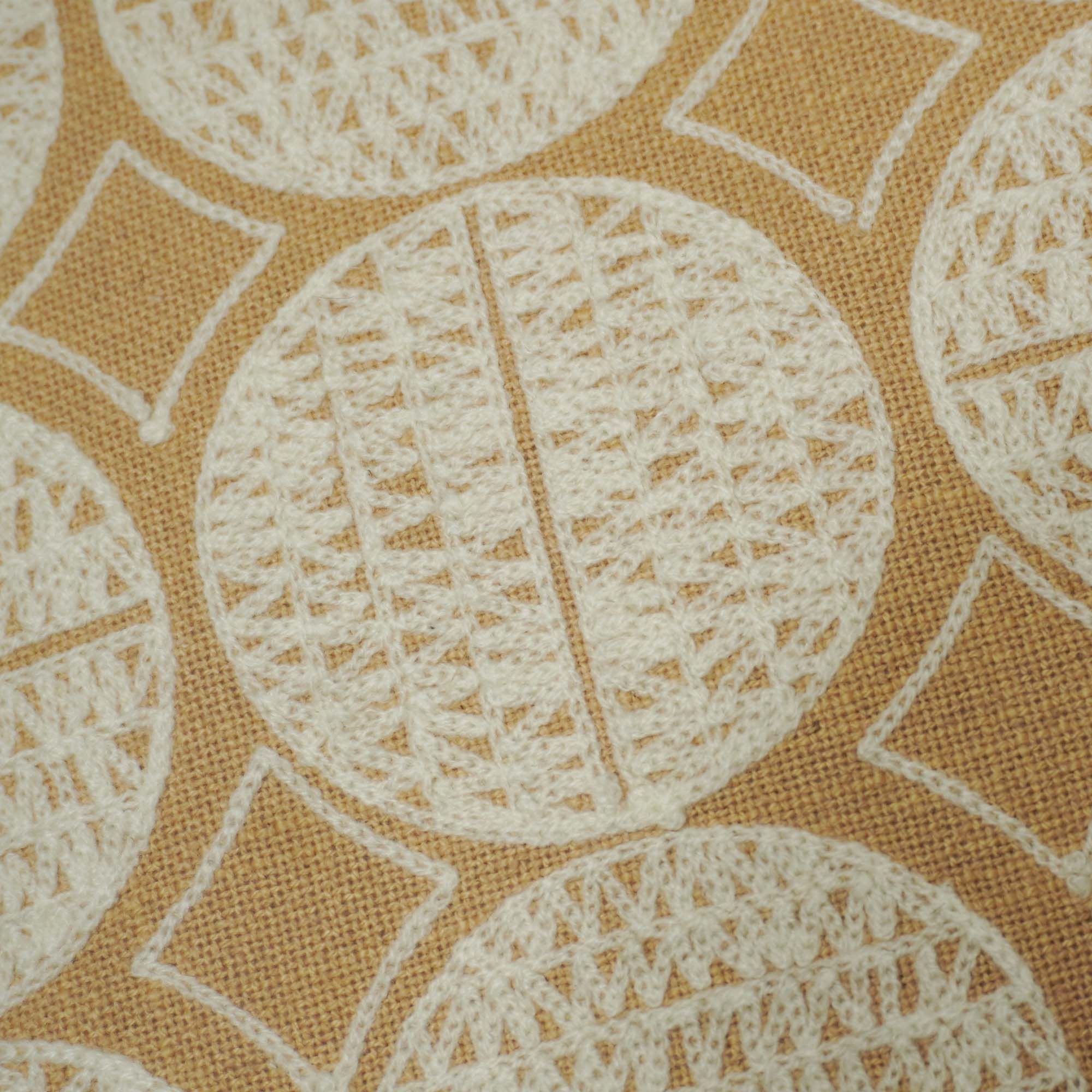 Embroidered Cotton Cushion Cover 45x45 cm | Geometric Circle Pattern Decorative Throw Pillow Cover | Beige & Ivory | Hidden Zipper | Sofa, Bed & Living Room Décor