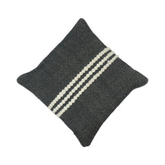 Handmade Black & White Cotton Cushion Cover 45x45 cm | Textured Pom Pom Stripe Decorative Throw Pillow Cover