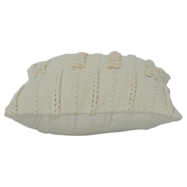 Handwoven Textured Cotton Cushion Cover with Tufted Boho Pattern | Neutral Cream Throw Pillow Case | 18x18 Inch - Bulk manufacturer & supplier from Panipat, India
